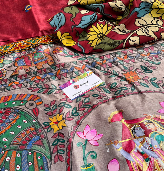 confluence artformsofIndia Redsaree Indiangifts wedding saree Madhubani saree Pichwai Saree