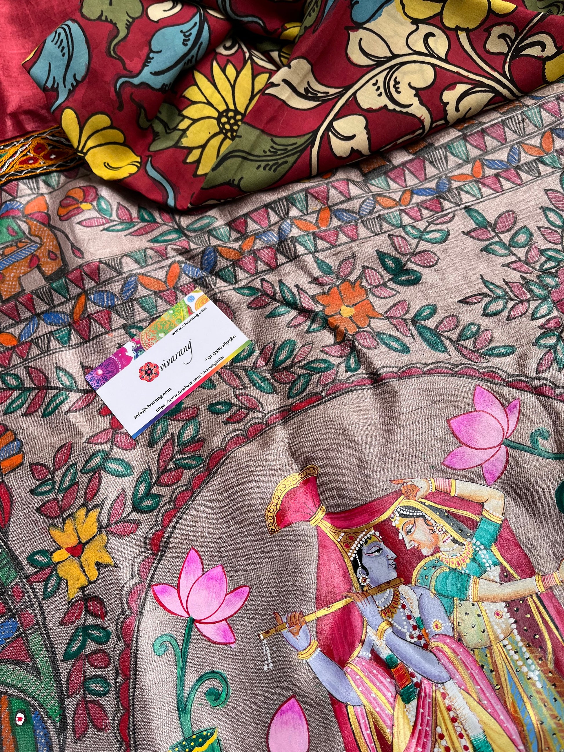 confluence artformsofIndia Redsaree Indiangifts wedding saree Madhubani saree Pichwai Saree