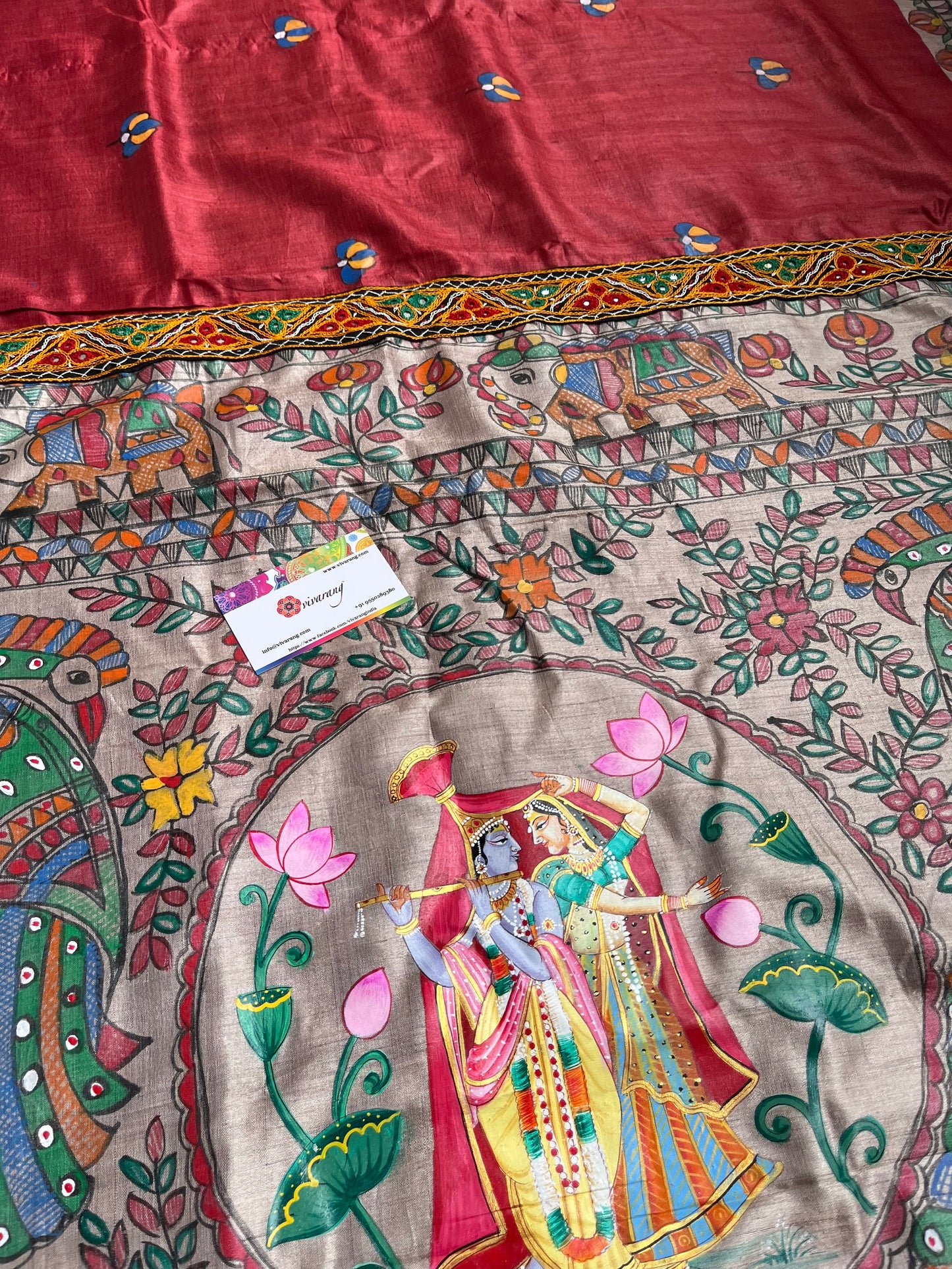 confluence artformsofIndia Redsaree Indiangifts wedding saree Madhubani saree Pichwai Saree