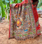 red saree luxe fashion Indian sarees Rakhi gift designer saree kerala mural wedding saree