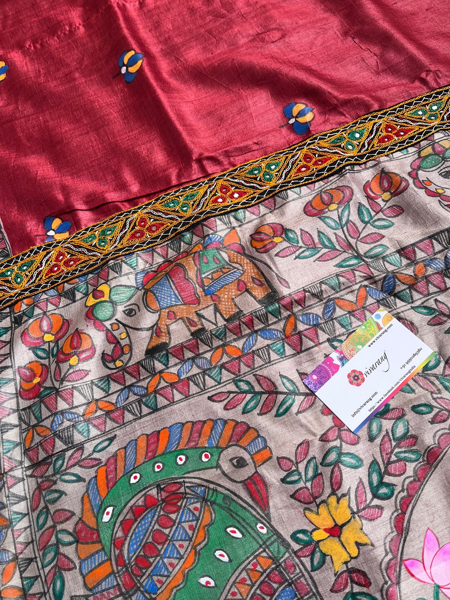 confluence artformsofIndia Redsaree Indiangifts wedding saree Madhubani saree Pichwai Saree