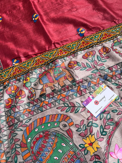 confluence artformsofIndia Redsaree Indiangifts wedding saree Madhubani saree Pichwai Saree