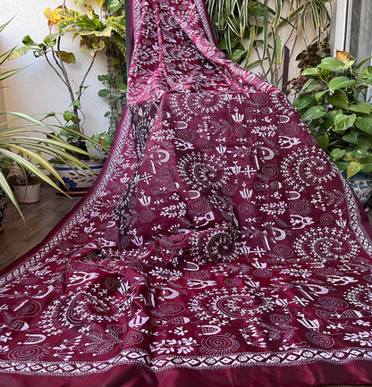 burgundy kantha dupatta warli dupatta handmade gifts wedding shopping