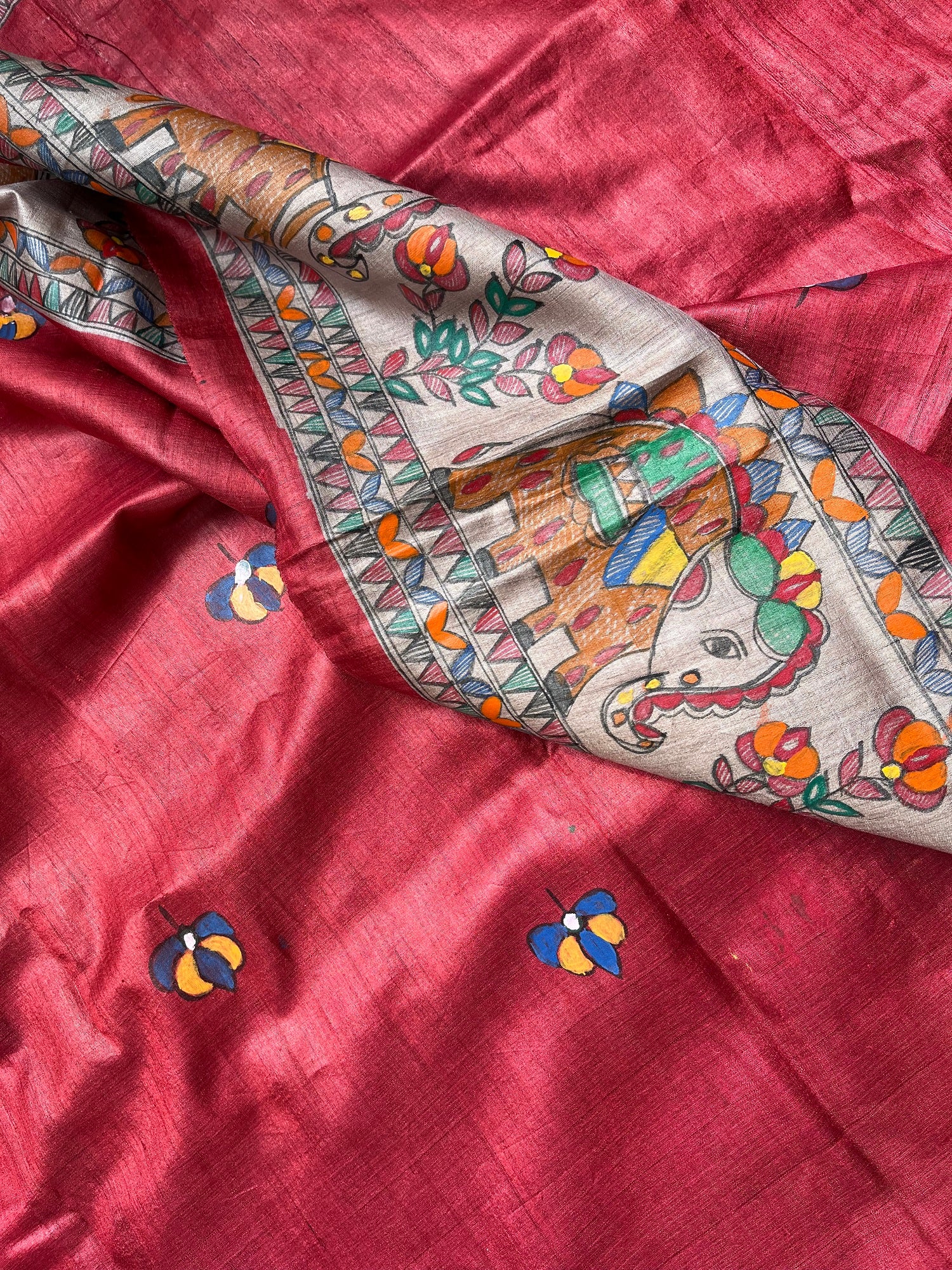 confluence artformsofIndia Redsaree Indiangifts wedding saree Madhubani saree Pichwai Saree