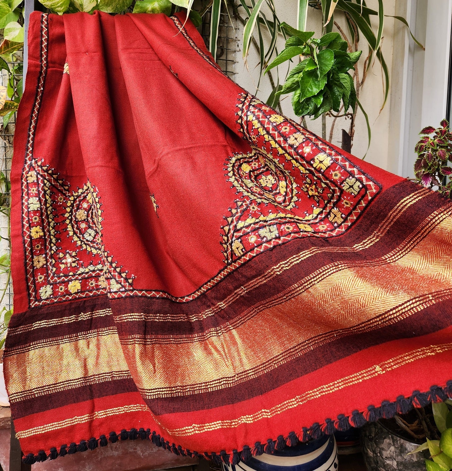 kutch bhujodi embroidery mirrorwork shawl wrap orange