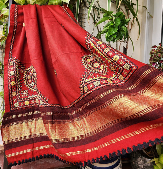 kutch bhujodi embroidery mirrorwork shawl wrap orange