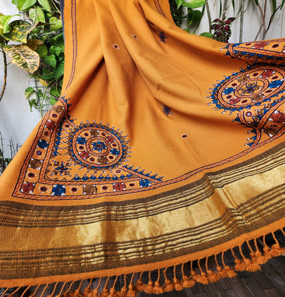 haldilook haldi yellow outfit woolen shawls bhujodi Indian gifts
