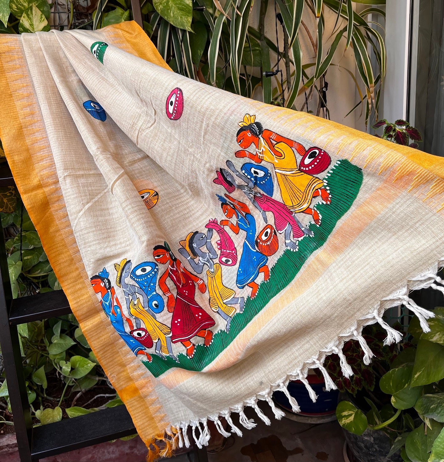 yellow dupatta pattchitra dupatta Indian gifts