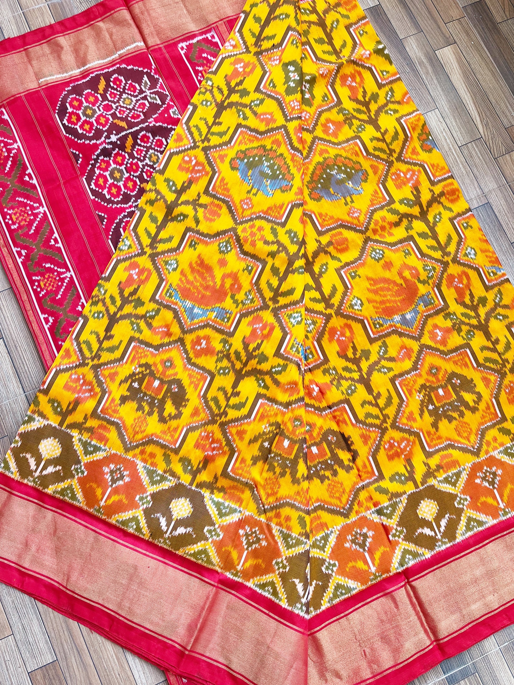 yellow patola silk saree